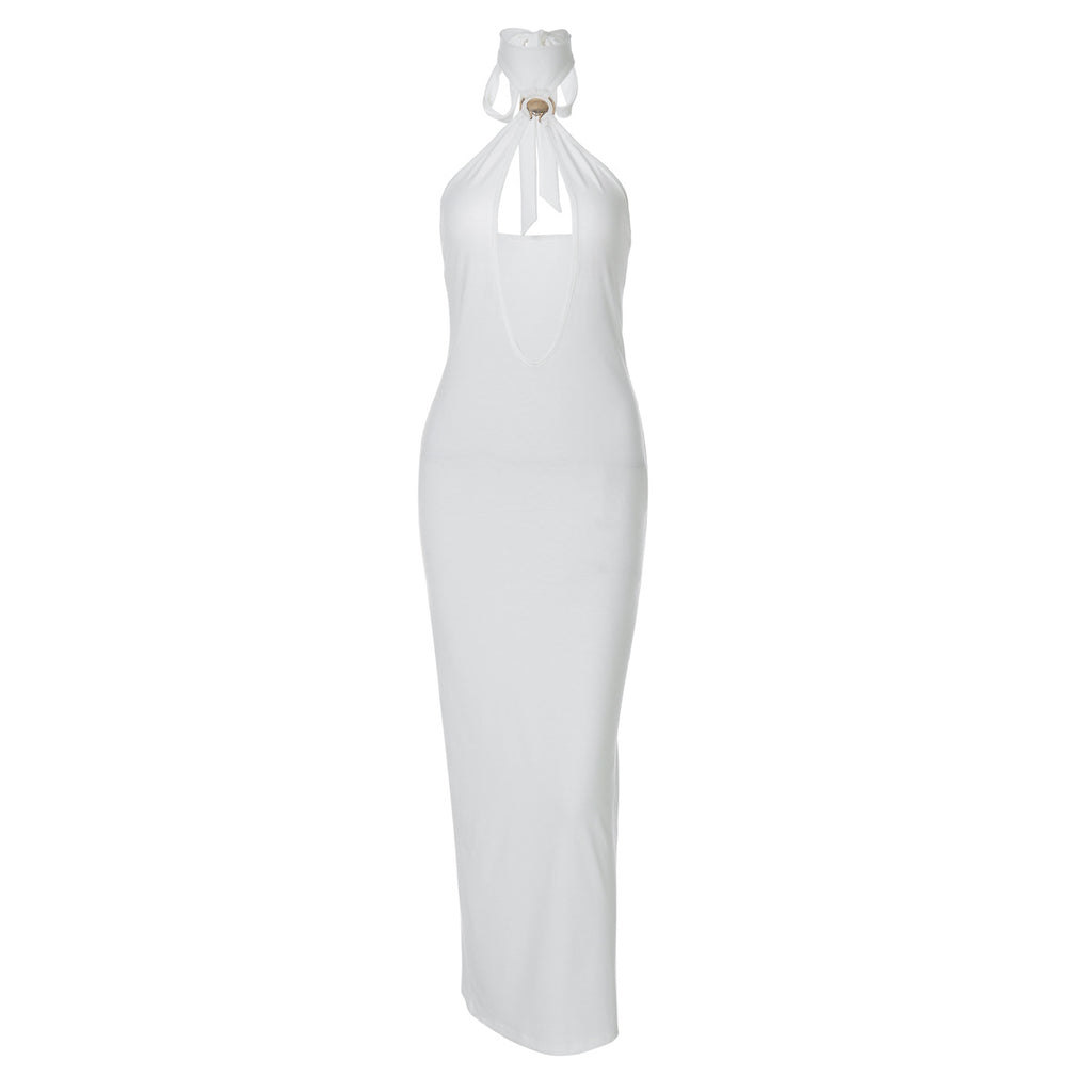 Robe d'hiver pour femme, unie, dos nu, sexy, découpe, coupe ajustée