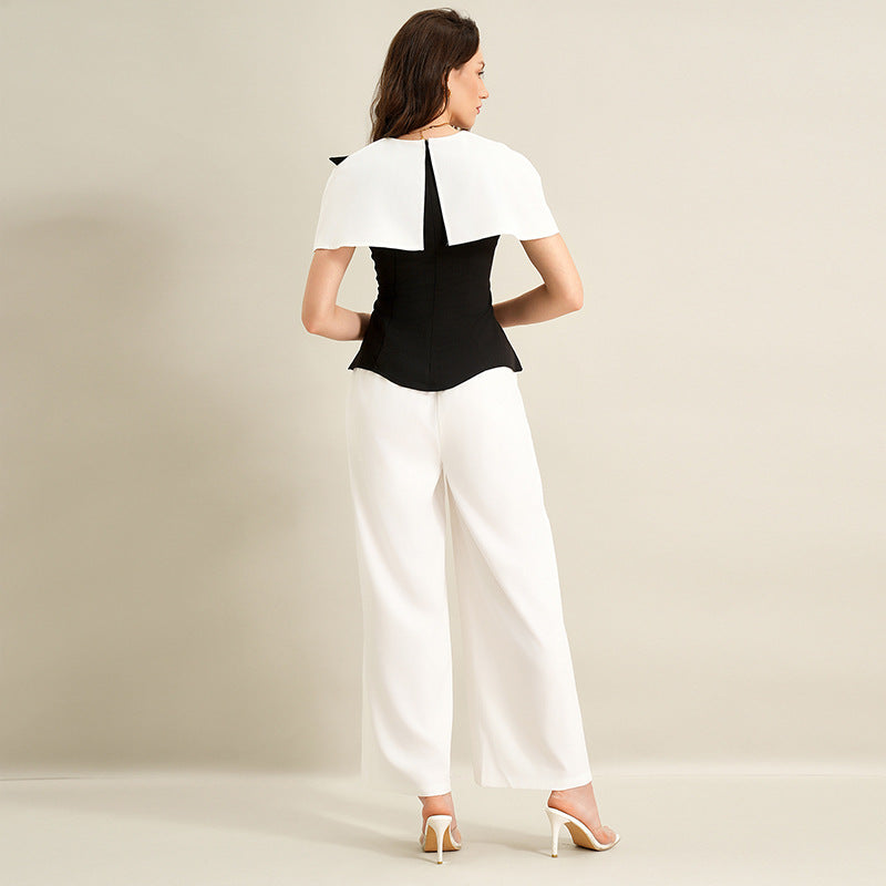 Chemise longue en jersey d'été élégante pour le bureau, coloris noir et blanc assorti, vêtements pour femmes
