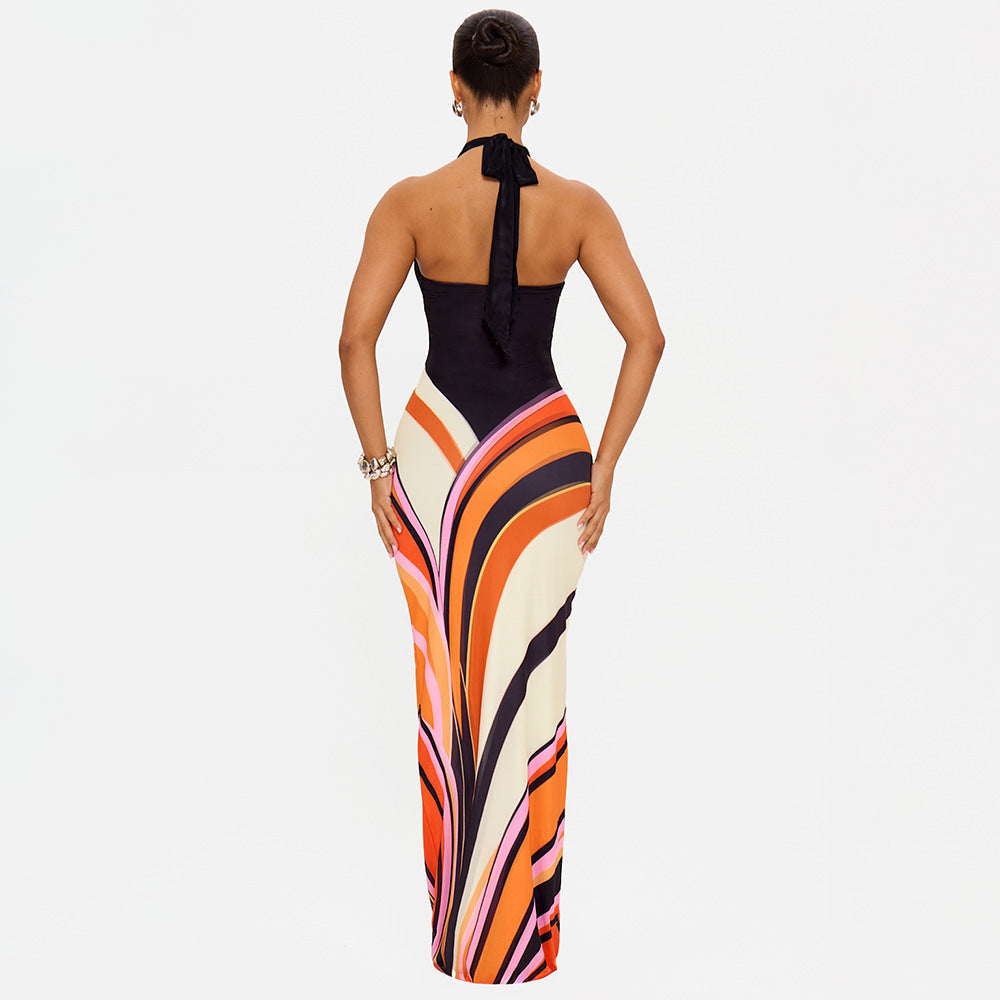 Bohemian Holiday Casual High Street Sexy Halter Dress Summer Sexy Tight Backless Dress