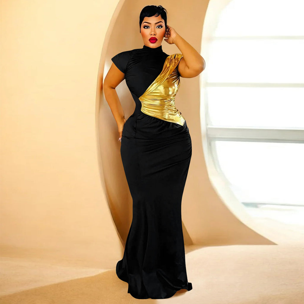 Robe sexy moulante à contraste de couleurs bronzé pour femme