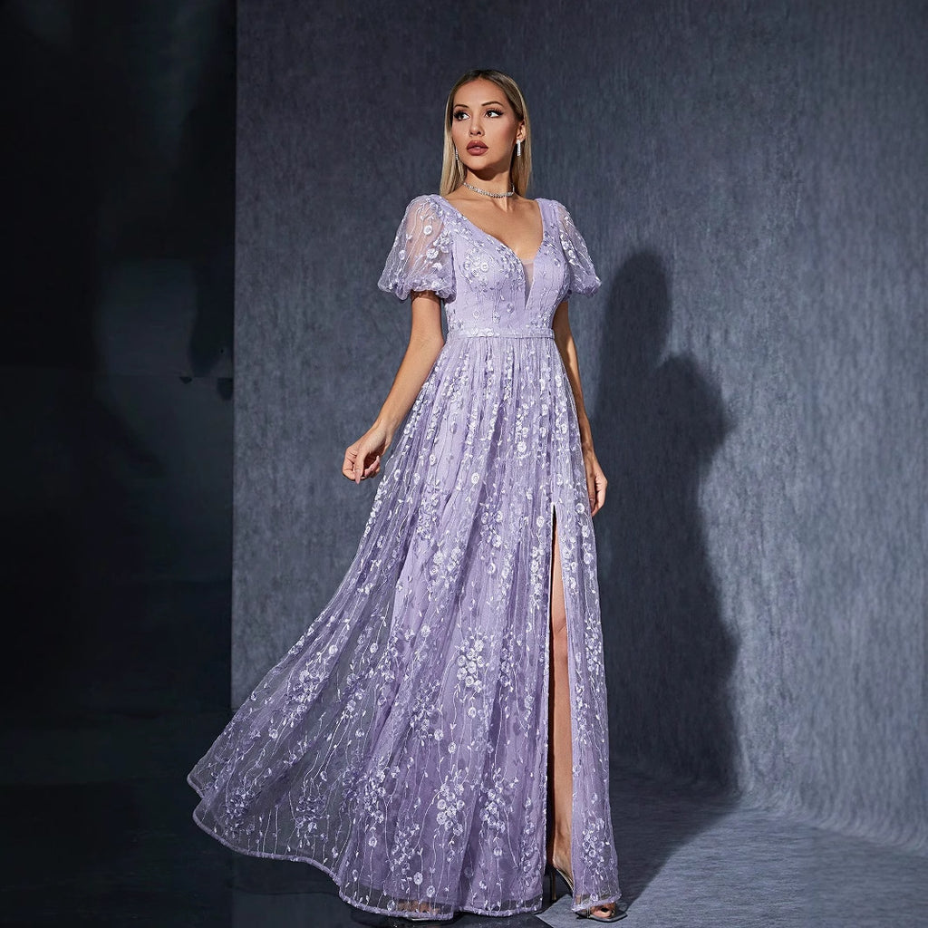 Bubble Sleeve Split Dress Sweet Fairy Photo Shoot Birthday Dress Embroidered Mesh