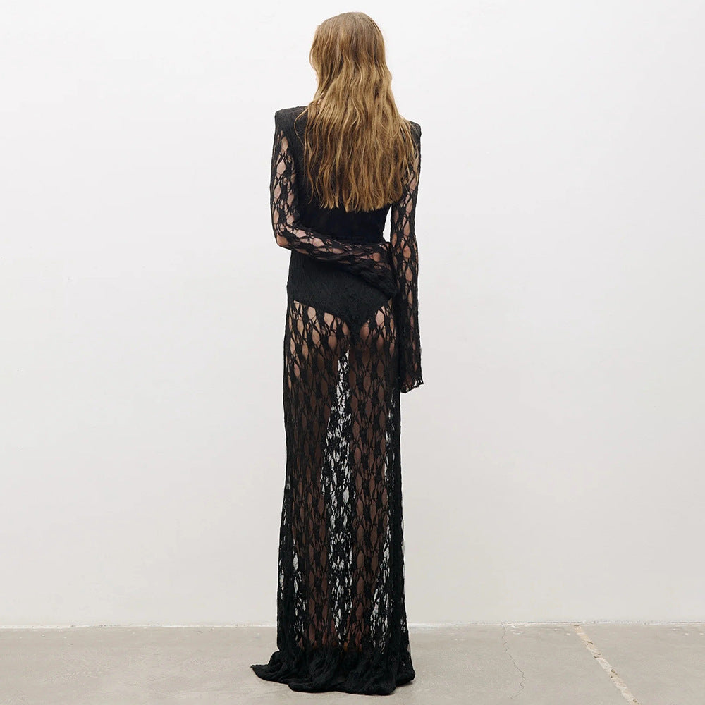 Robe d'automne-hiver en dentelle française à manches longues doublée, vêtements pour femmes, robe sexy de soirée, robe de Noël