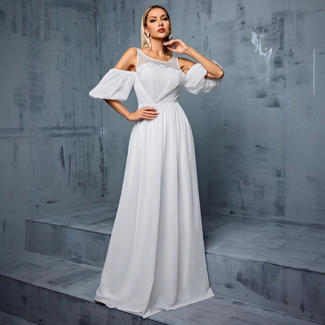 Robe de bal à manches courtes et coupe ajustée, robe de cocktail, robe pour hôtesse de réunion annuelle