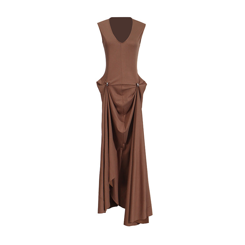 French Advanced Vacation Dress Autumn Dignified Sense of Design Slimming Sleeveless Dress for Women