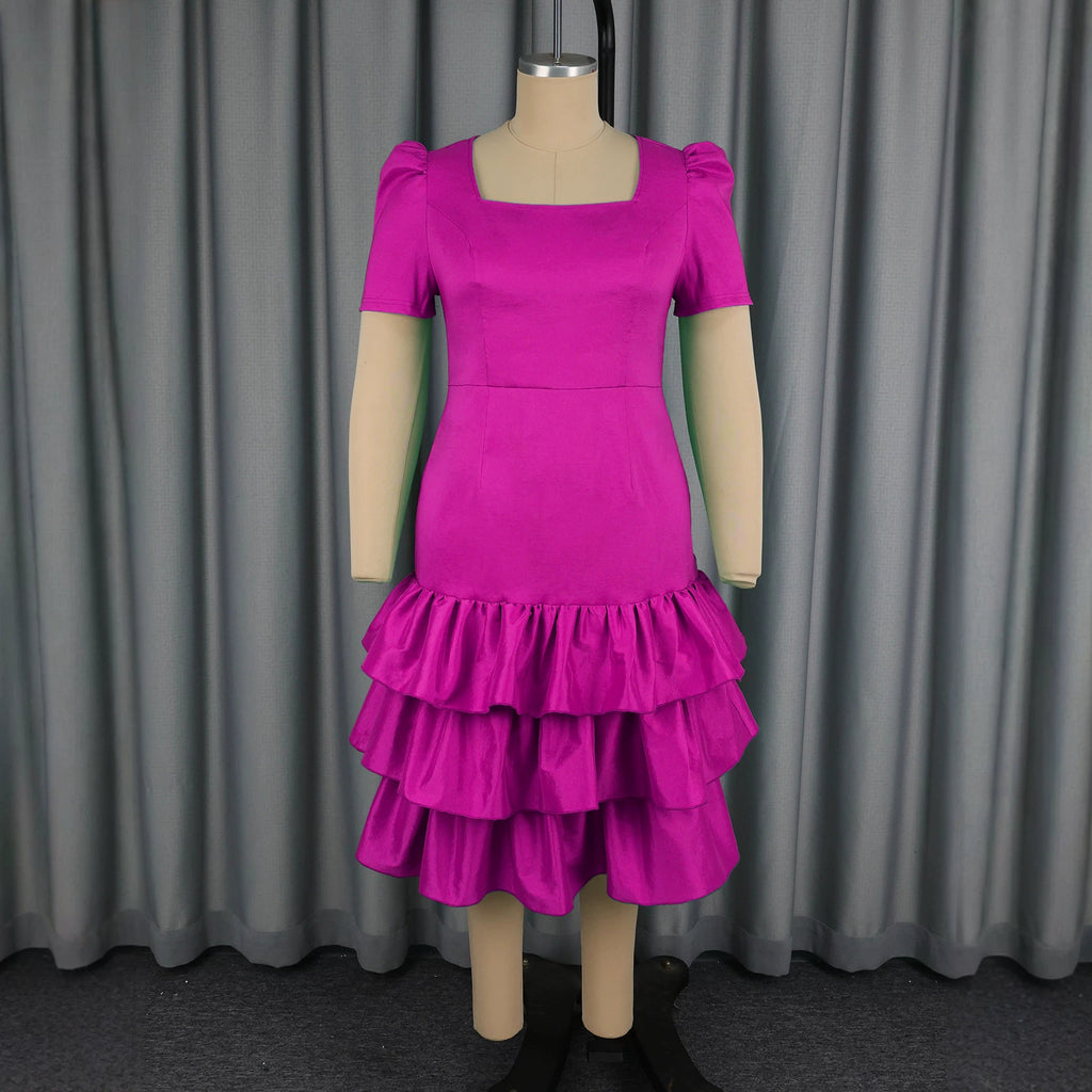 Summer Waist Controlled Elegant Dress Solid Color Square Collar Slim Fit Sheath Dress