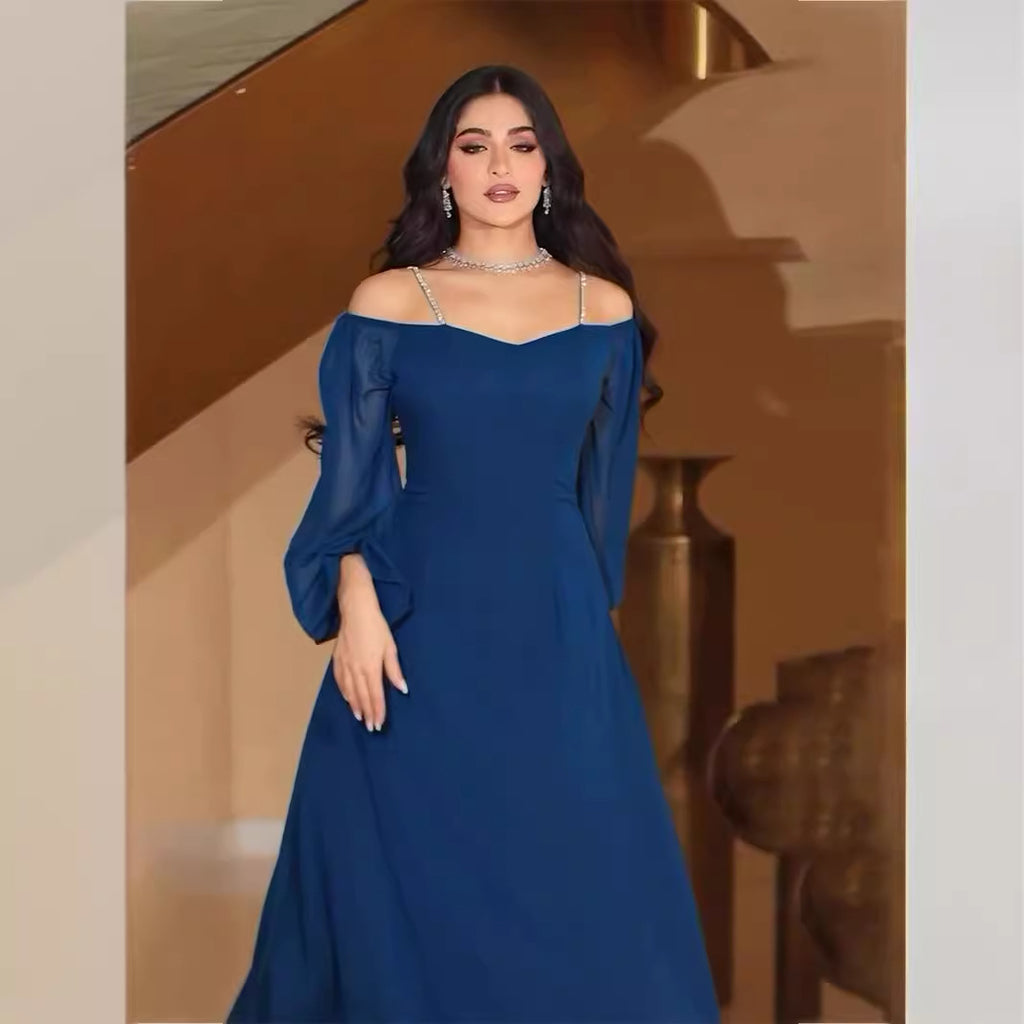Robe d'automne sexy à bretelles fines et manches courtes