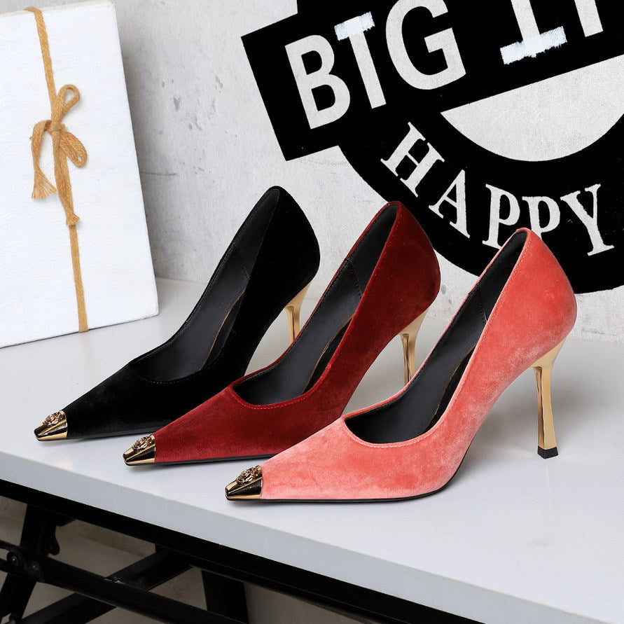 Cocktail Metal Tilta Flip Plush Pointed Low Cut Slip on Stiletto Heel Not Tired Feet Pumps