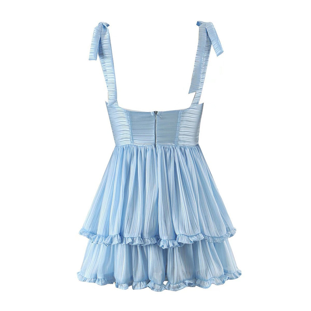Vestido de gasa de seda de tres capas para mujer, vestido sexy de primavera con tirantes, vestido amplio con vuelo