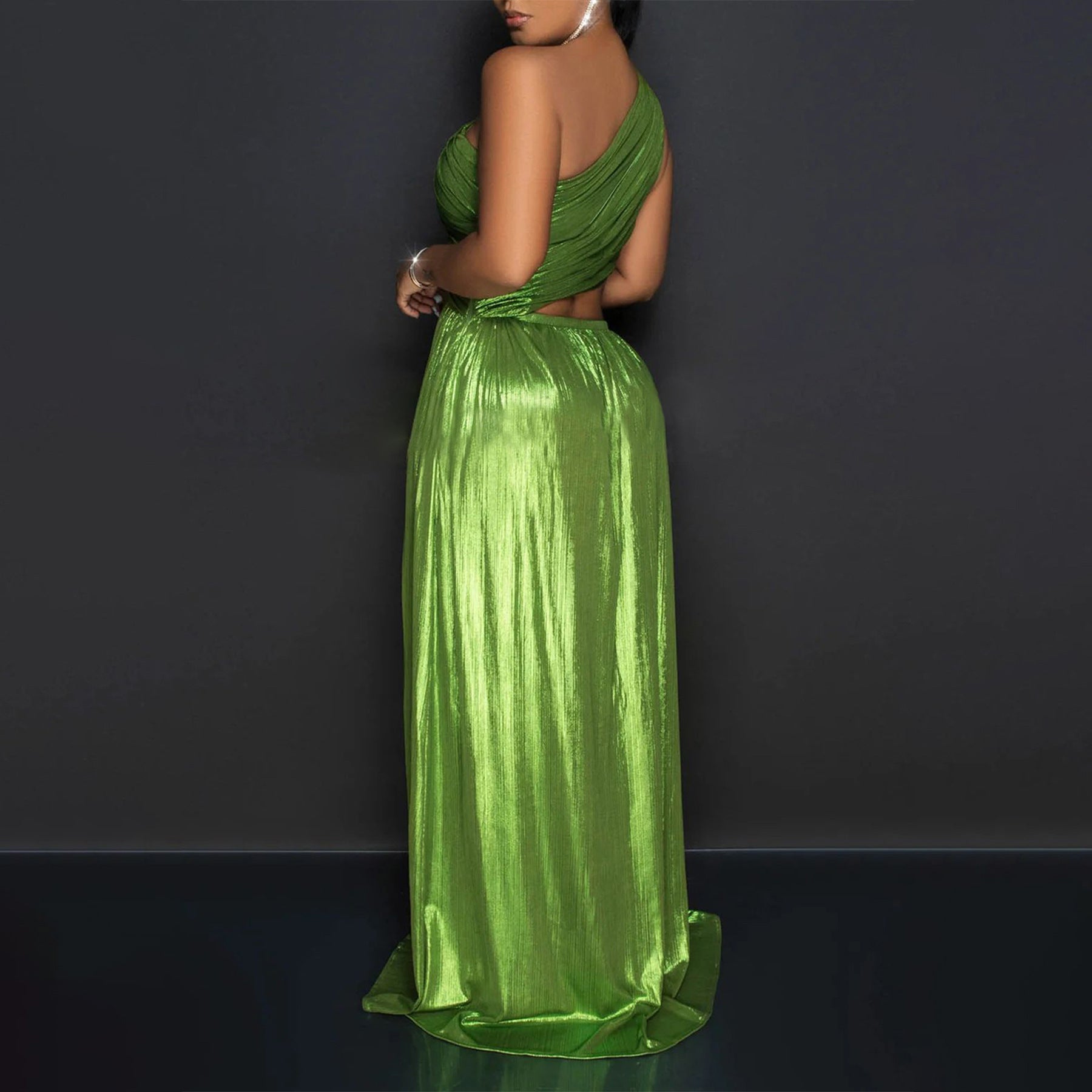 Women Clothing One Shoulder Evening Dress Sexy Slit Waist-Baring Dress