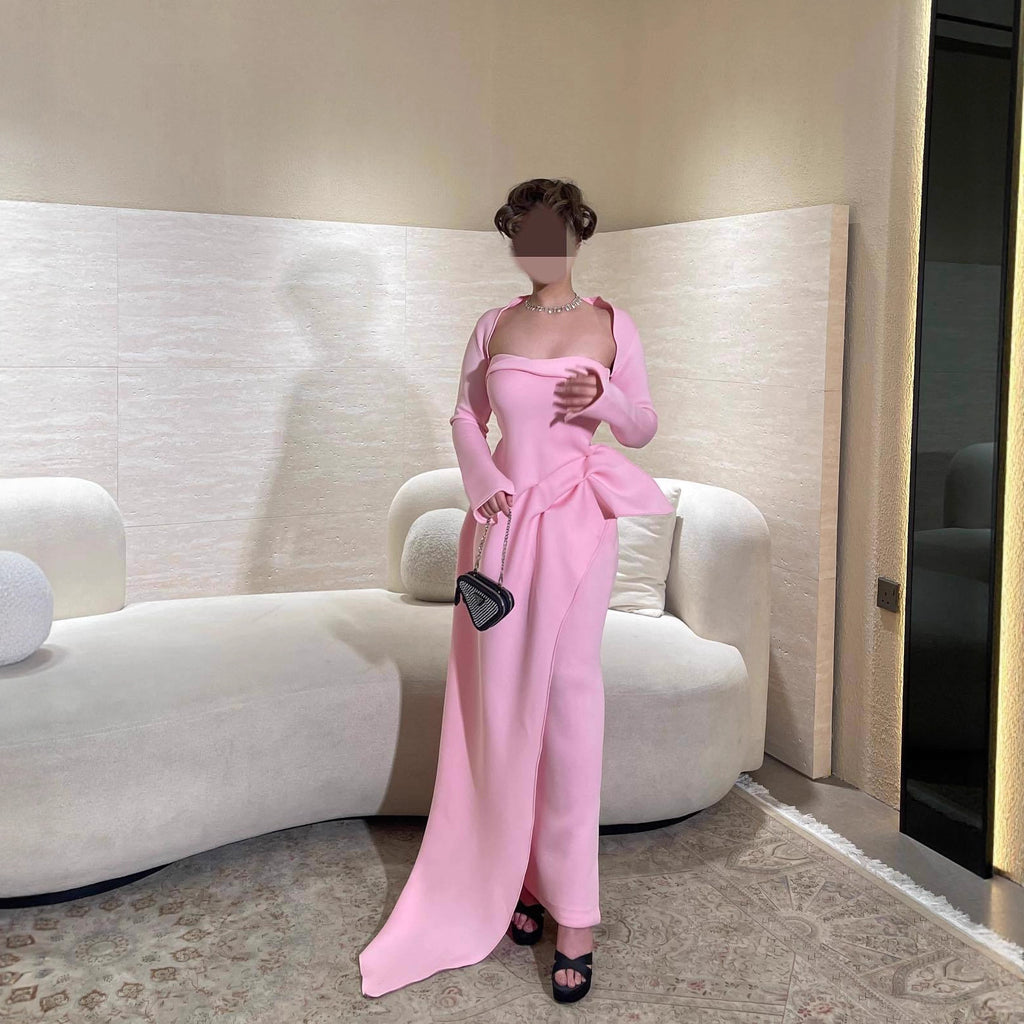 Summer Elegant Sexy Shawl Tube Top Slit Ball Dress Two Piece Set