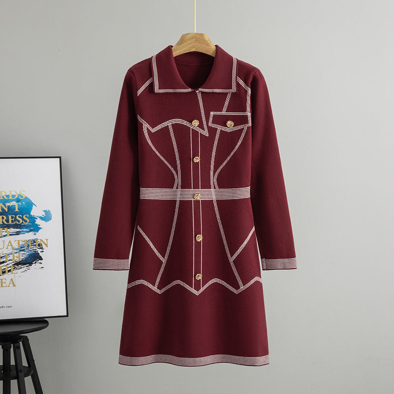 Robe polo rayée contrastée pour femme, idéale pour le printemps et l'automne, coupe élégante et amincissante, robe midi