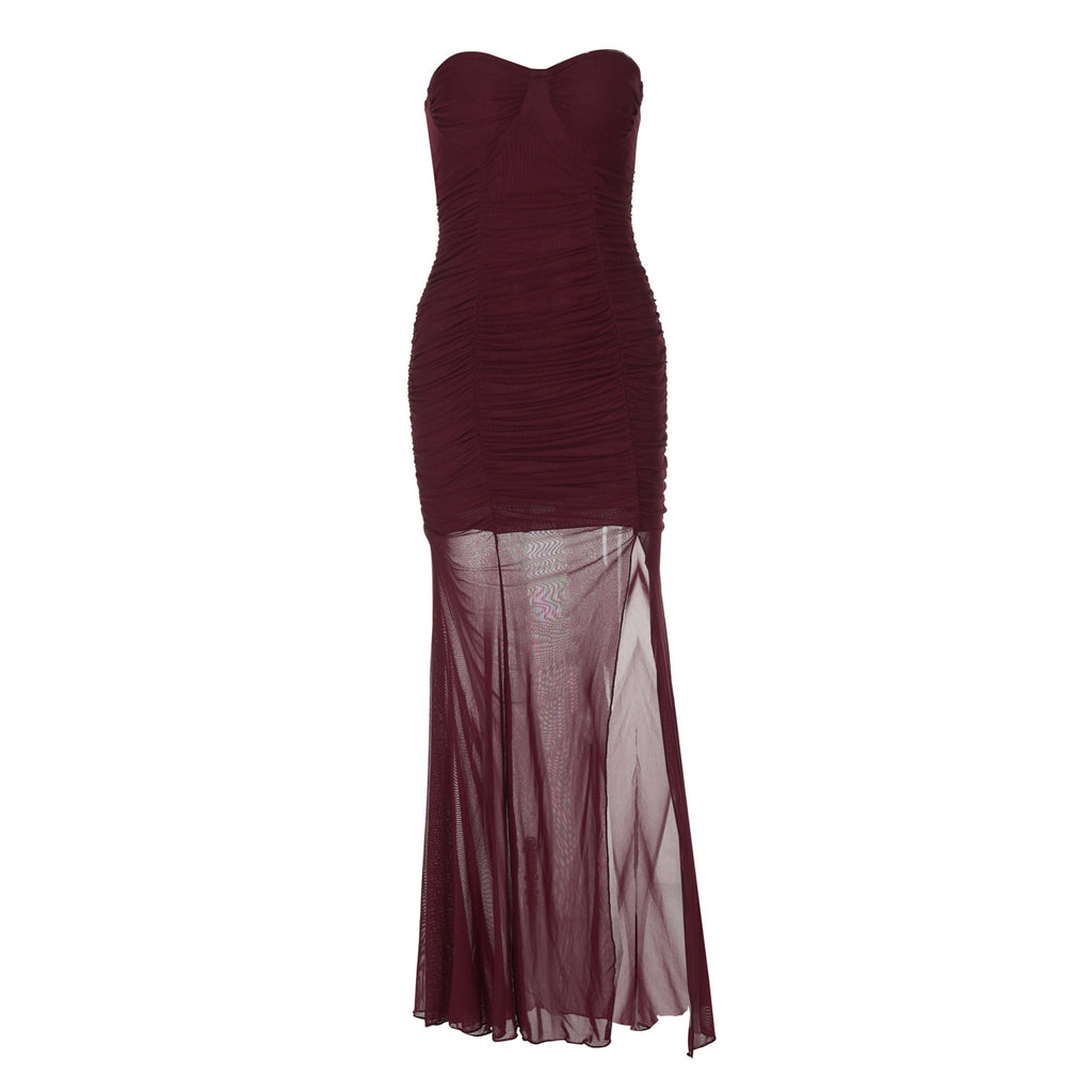 Mesh Stitching Dress Summer Women Clothing Split Sexy Bandeau Slim Fit Women Dress