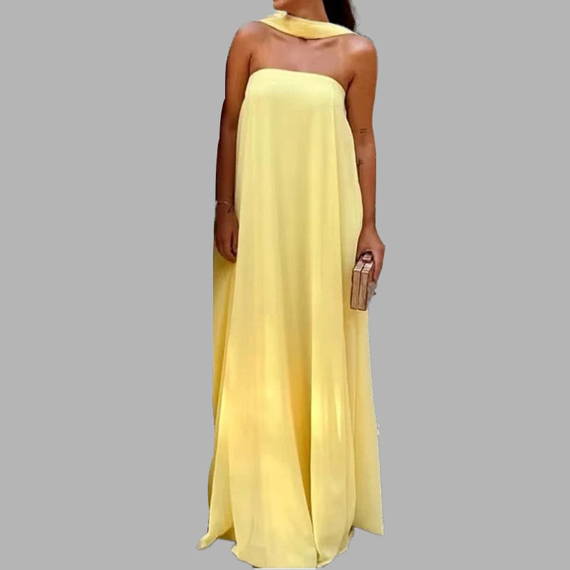 Spring Elegant Women Clothing Patchwork Wrapped Chest Large Swing Sexy Party Dress