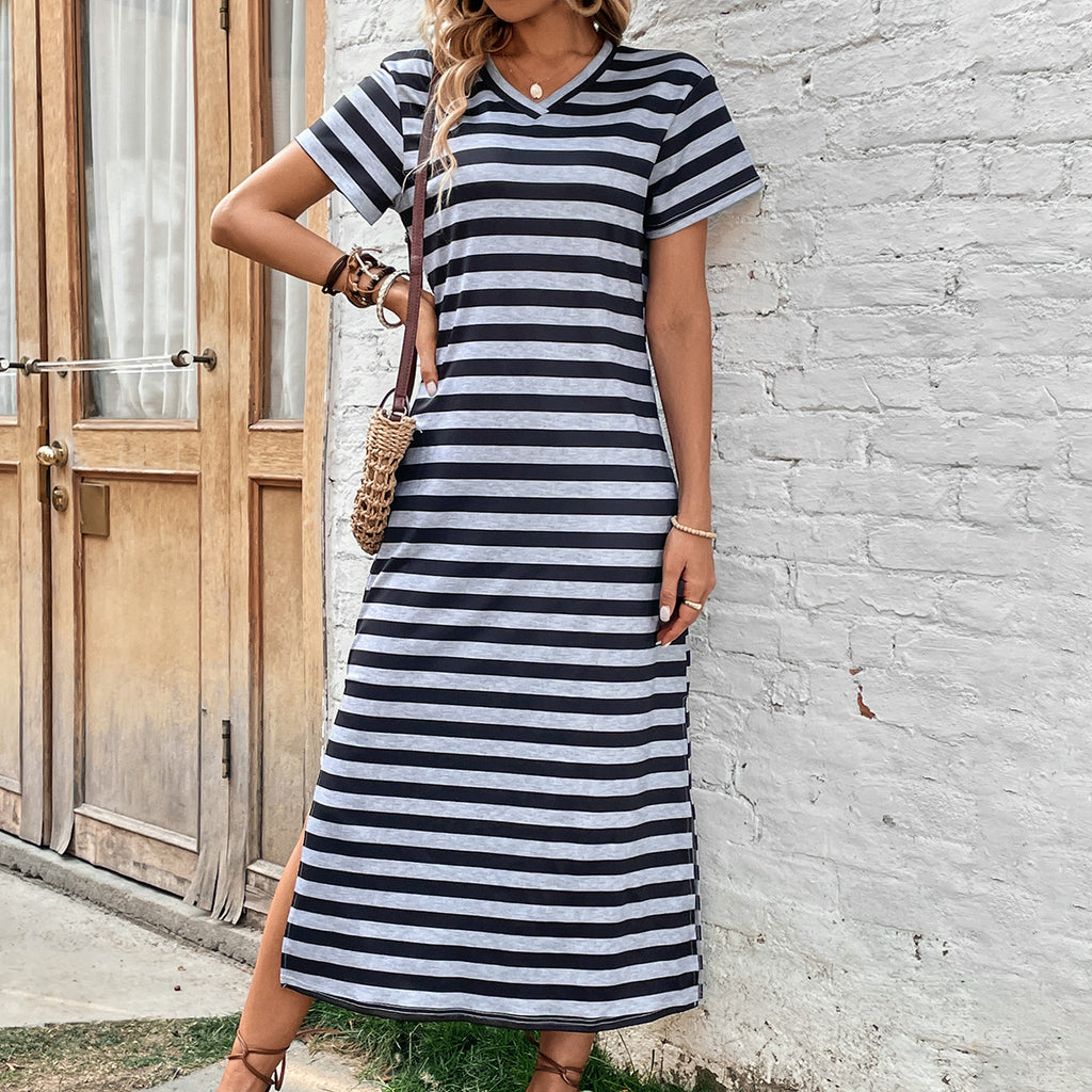 Vestido casual holgado y cómodo a rayas para mujer