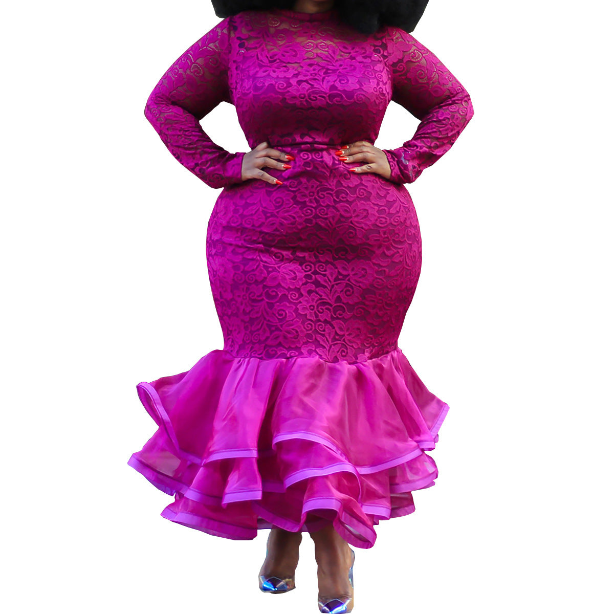 Women Wear See-through Sexy Slim Lace Dress Evening Dress Party Gathering Maxi Dress Fishtail Dress