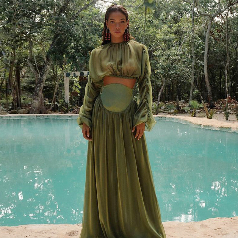 Ensembles deux pièces pour femmes, élégants, plissés, courts, à taille haute, jupe tombante, printemps