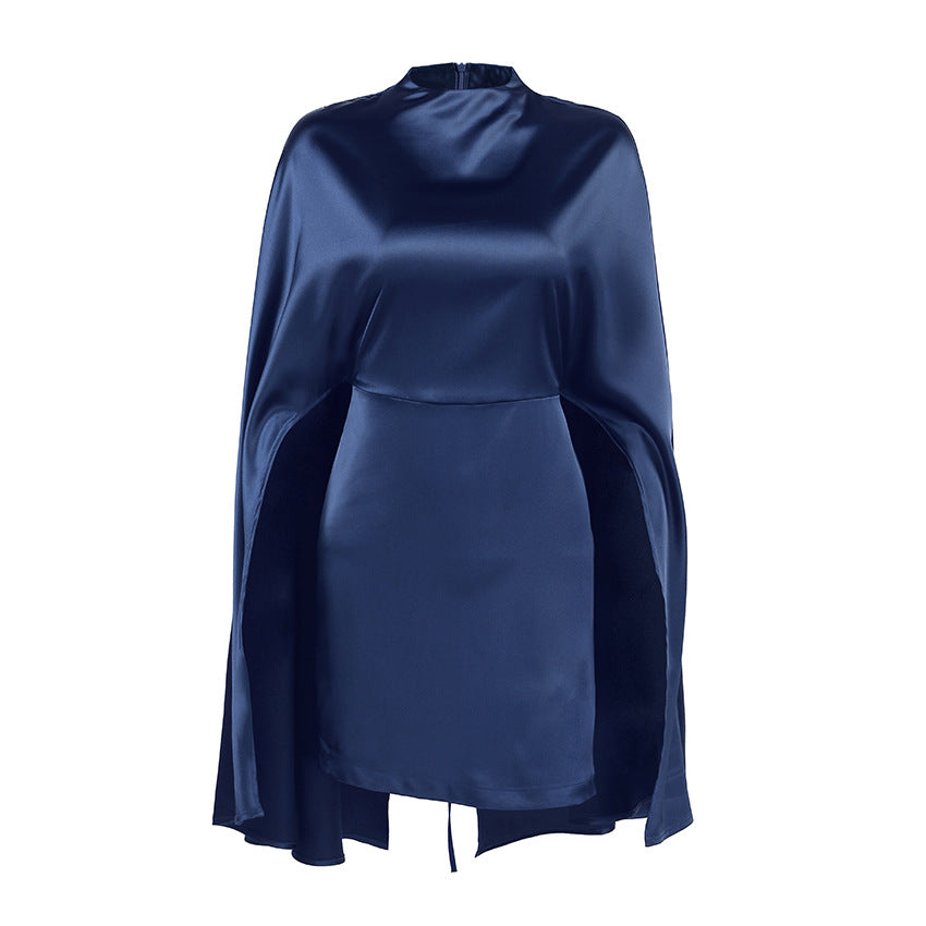 Robe courte asymétrique col roulé manches longues taille ajustée printemps-été pour femmes