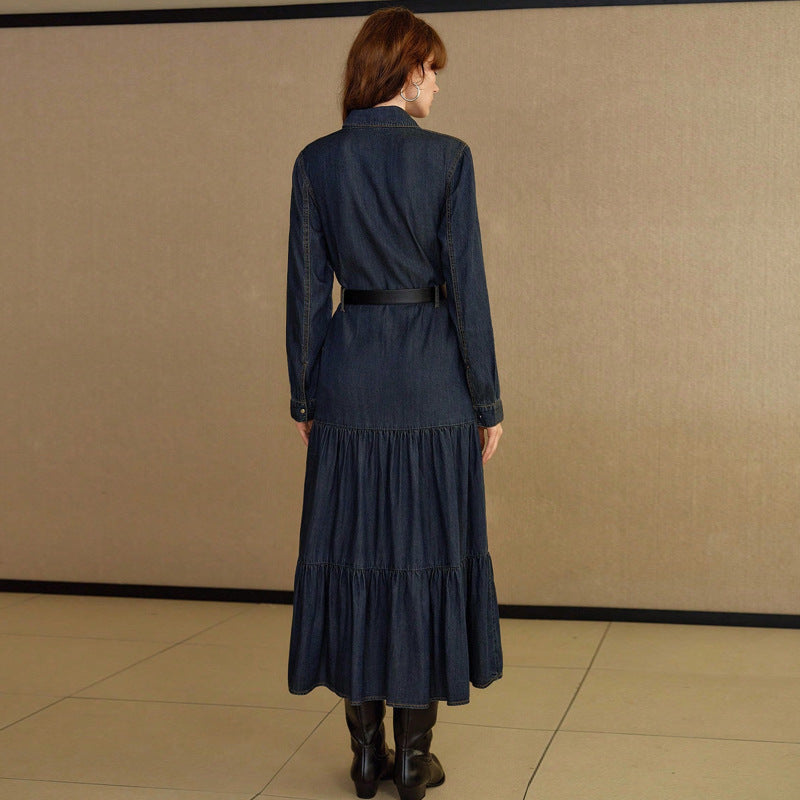 Vestido vaquero de manga larga con botones para mujer (sin cinturón)