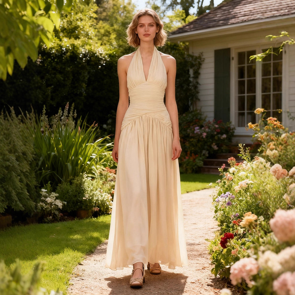 Vestido de otoño con escote en V profundo y cintura alta, sin mangas, adelgazante y de alta calidad
