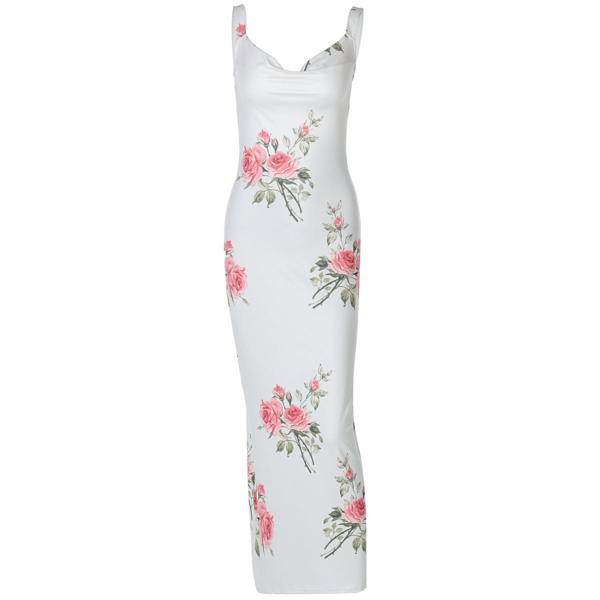 Summer Women Clothes Vacation Printed Maxi Dress Sexy Backless Slim Fit Dress