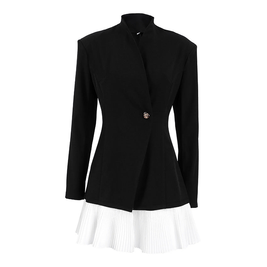 Mujeres Retro Suave Otoño Invierno Diseño Color Contraste Patchwork Negro Cintura Controlada Mangas Largas