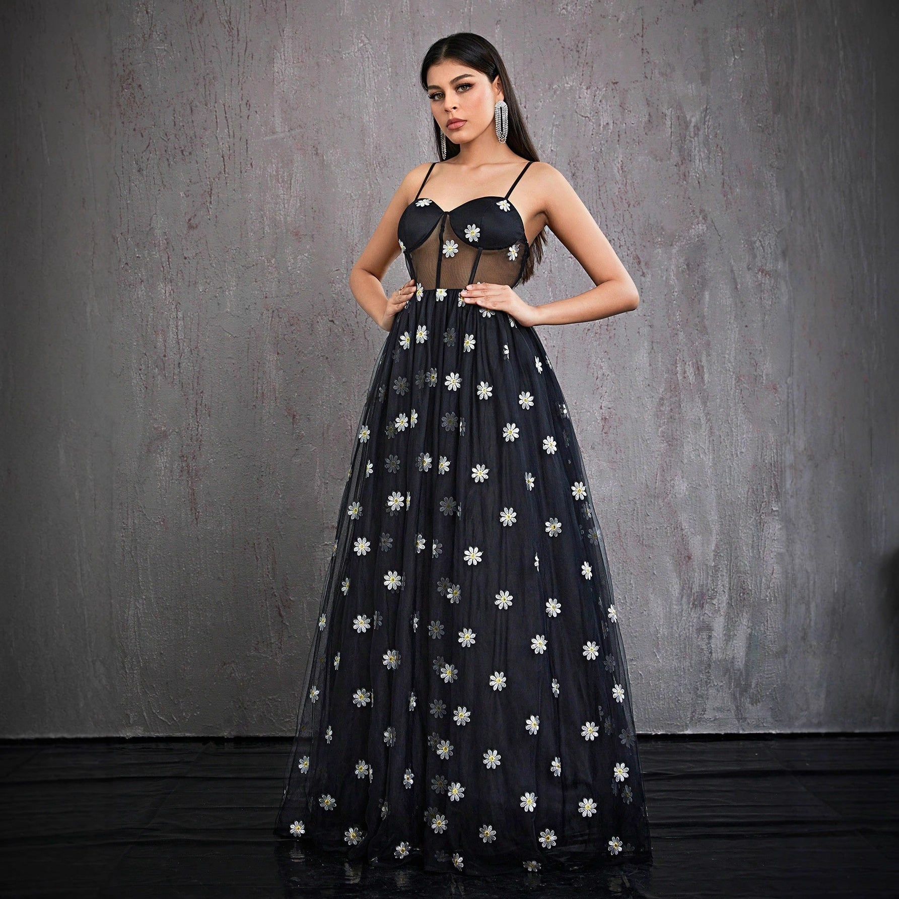 Women Clothing Sling See through Evening Dress Sexy Prom Party Dress