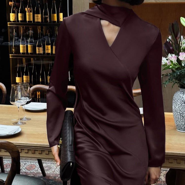 Autumn Scarf V neck Long Sleeve Elegant WomenElegant Dress