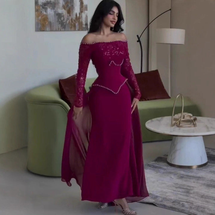 Vestido ceñido con cintura elegante y elegante de otoño con diamantes de imitación