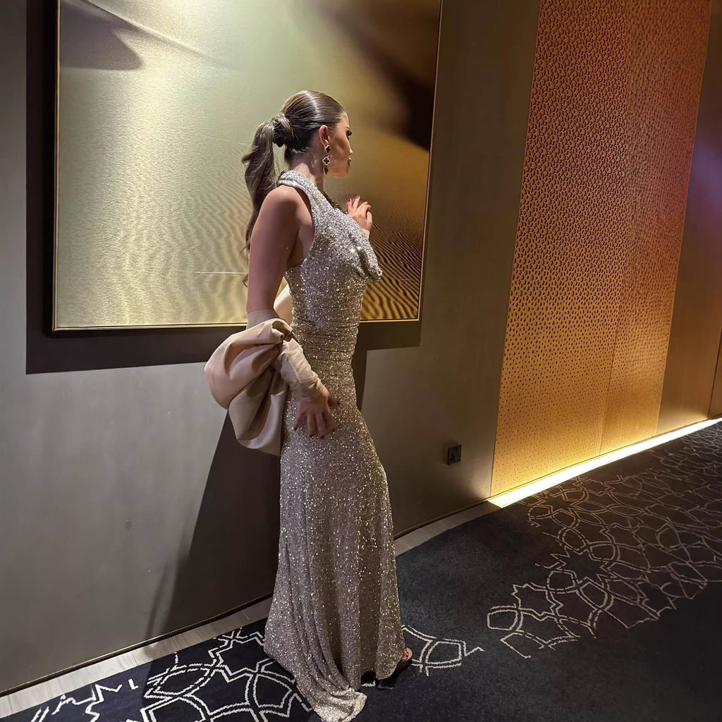 Spring Summer Women Sexy Shawl Sequin Dress Ball Dress Two Pieces