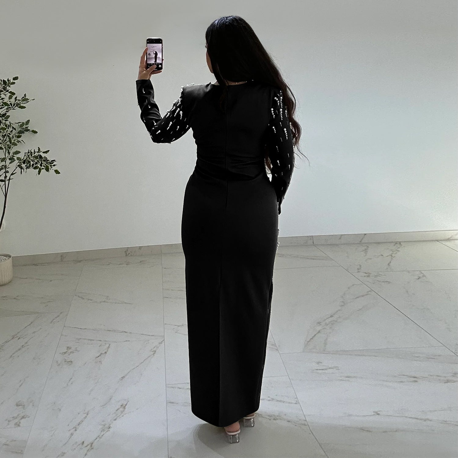Women Rhinestone Hip Wrapped Dress Light Luxury Dinner Dress