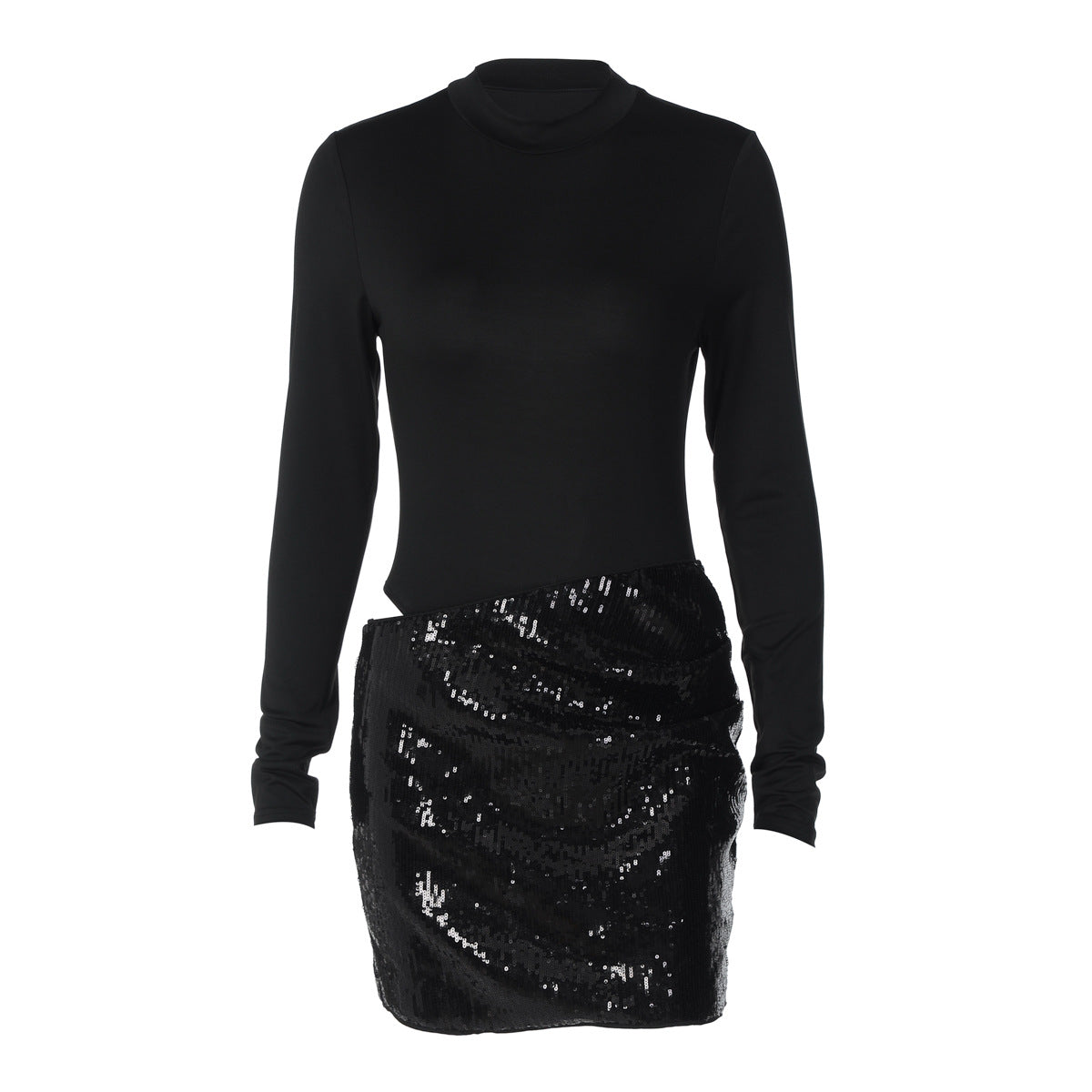 Women Clothing Autumn Winter Sexy Side Hollow Out Cutout out Stitching Slim Long Sleeve Dress