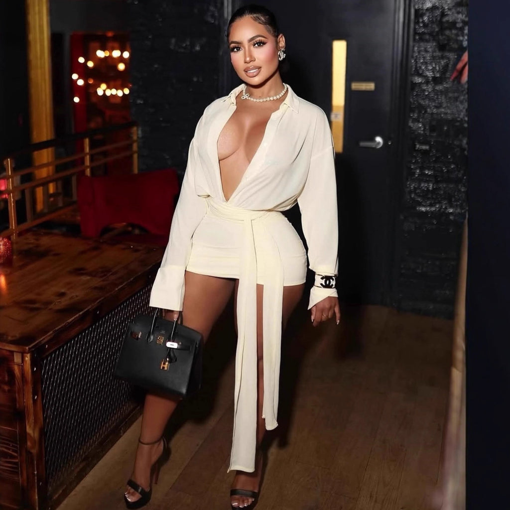 Women Clothing Tied Long Sleeves Fashionable Elegant Sexy Cardigan Hollow Out Cutout out Maxi Dress Women