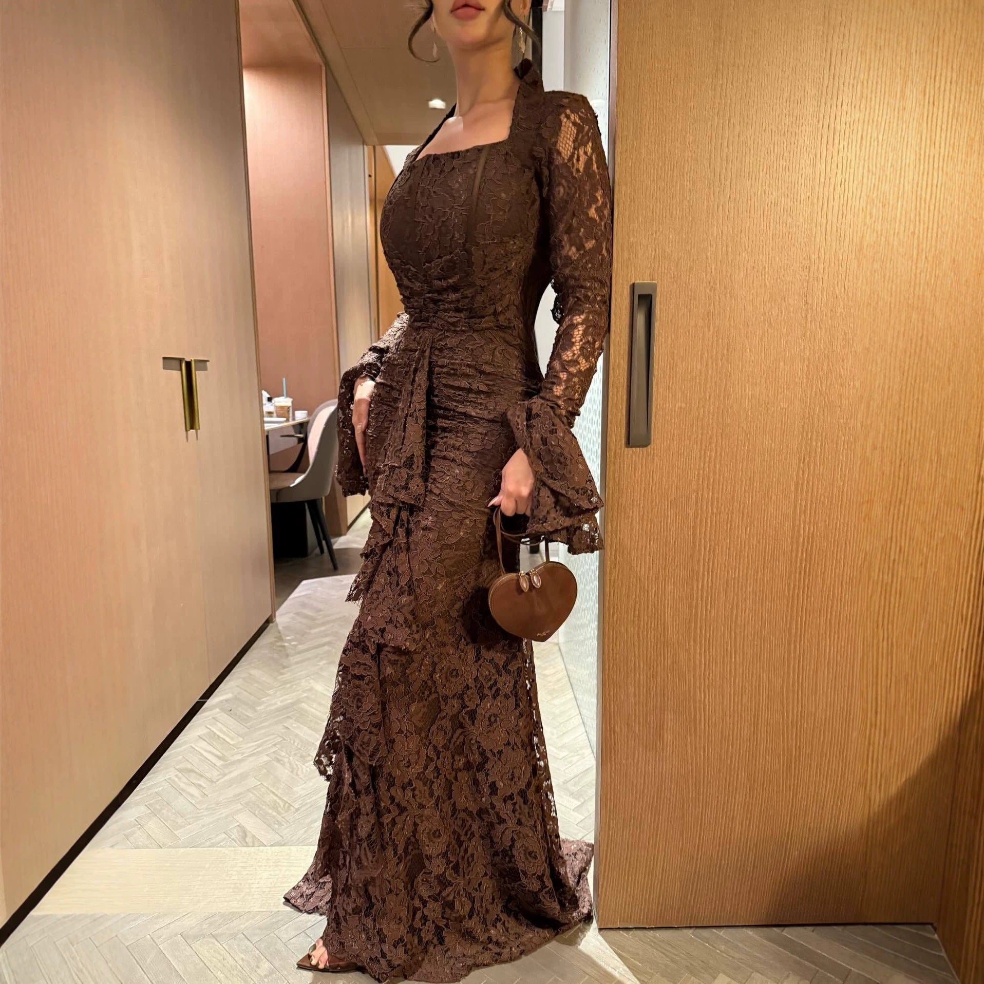 Autumn Women Clothing Elegant Lace Swing Evening Dress
