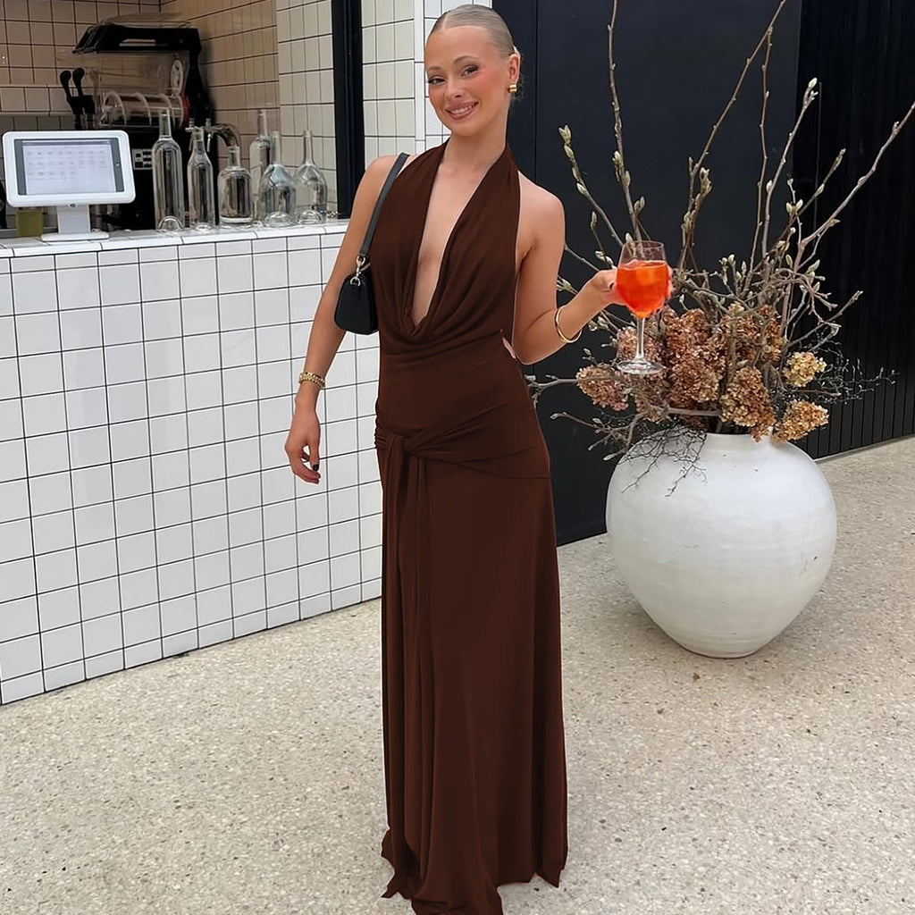 Vestido ajustado con cuello halter y espalda descubierta para mujer, sexy, de otoño
