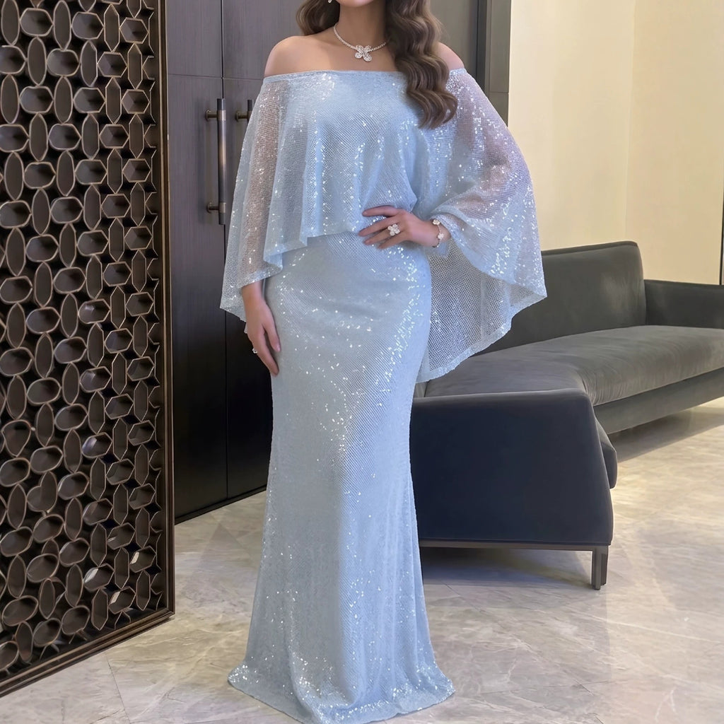 Spring Summer Women Sexy off the Shoulder Sequin Dress Ball Dress
