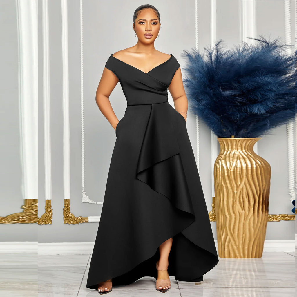 Women Sexy Slim Fit Solid Color off Shoulder Sleeveless Large Swing Dress