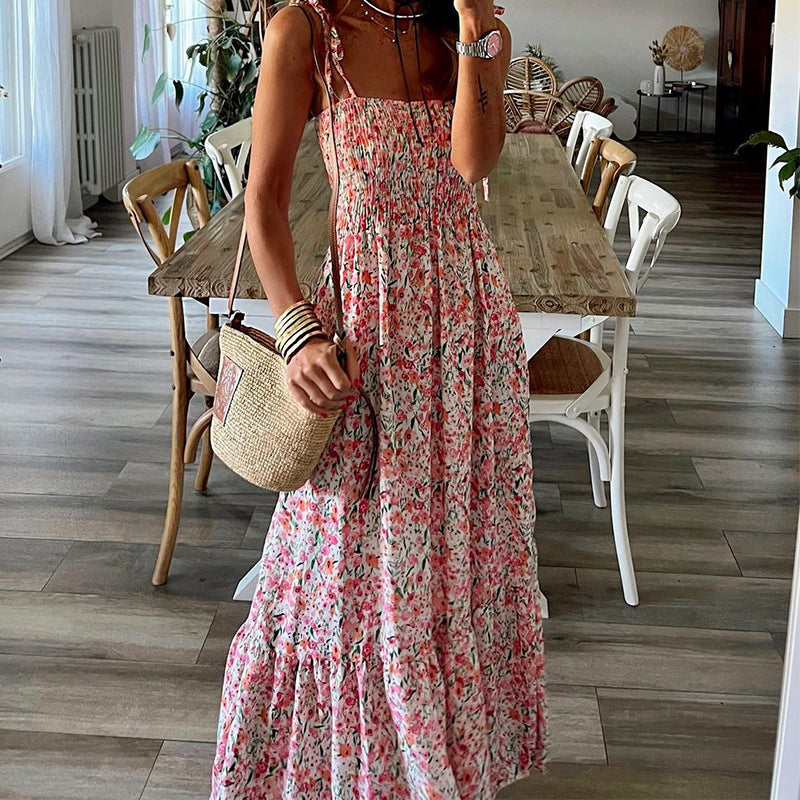 Robe d'été sexy à bretelles fleuries bohème pour femme