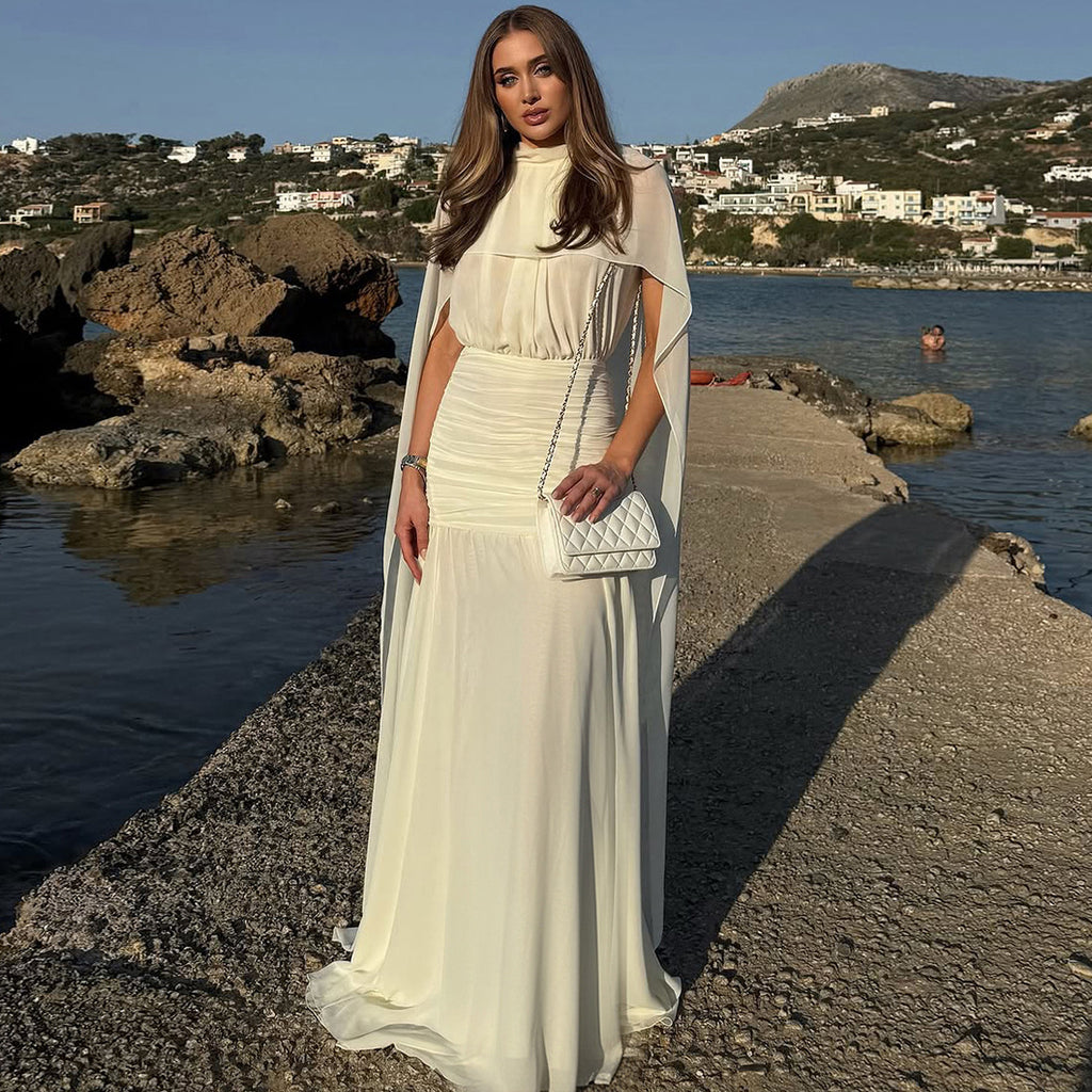 Robe fourreau plissée à taille marquée et ruban uni pour femme, automne-hiver