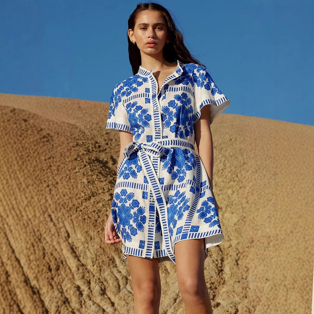 Vestido con cordones estampado de ropa informal de verano para mujer