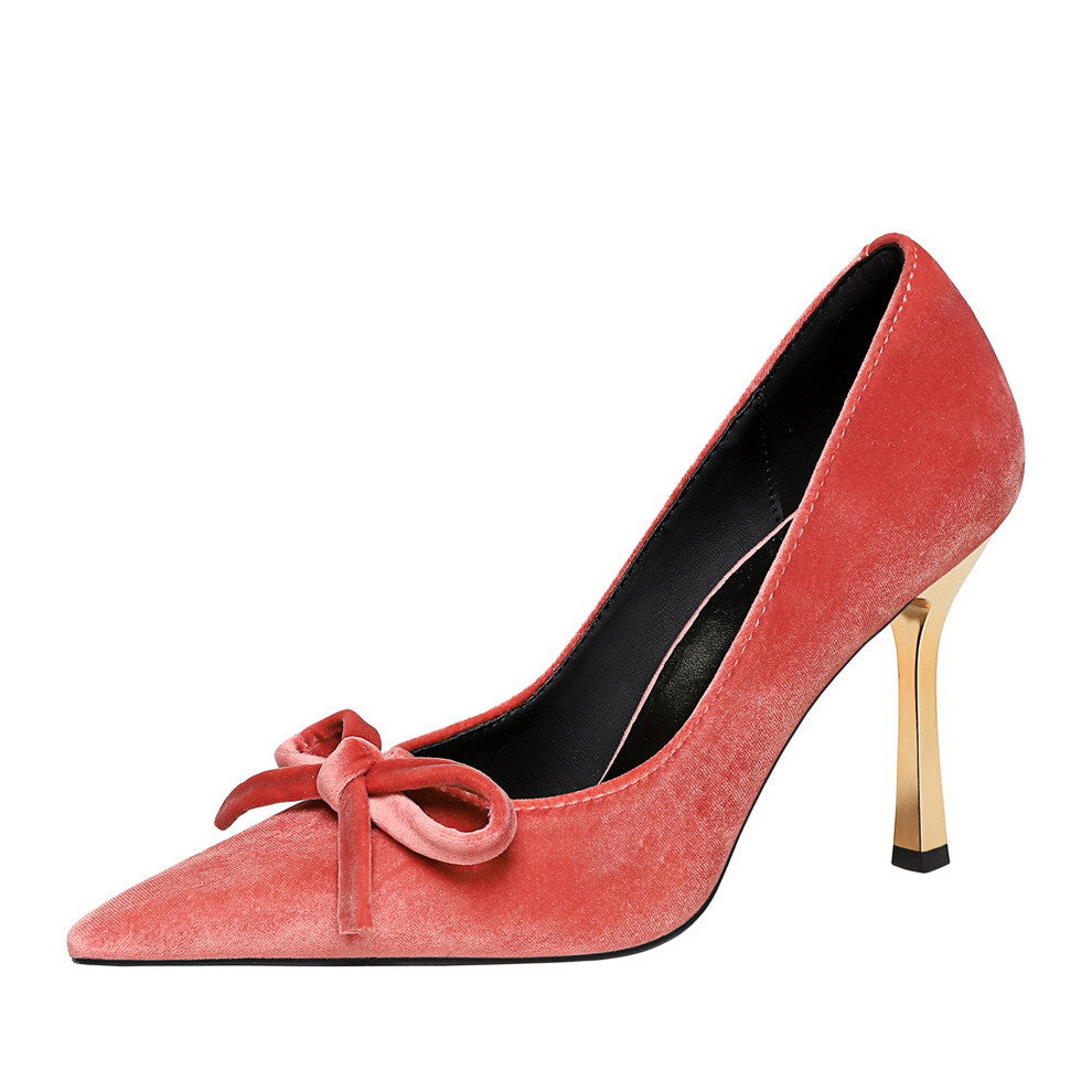 French Metal High Heel Slip on Stilettos Bow Suede Cocktail Goddess Shoes