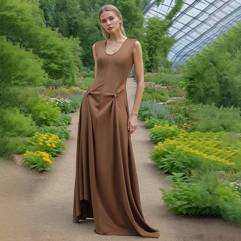French Advanced Vacation Dress Autumn Dignified Sense of Design Slimming Sleeveless Dress for Women
