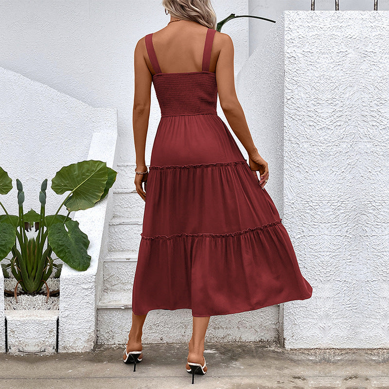 Women Solid Color Sling Summer Dress