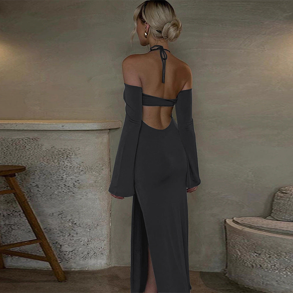 Robe dos nu sexy pour femme, automne-hiver, coupe fendue, style niche, douce et épicée