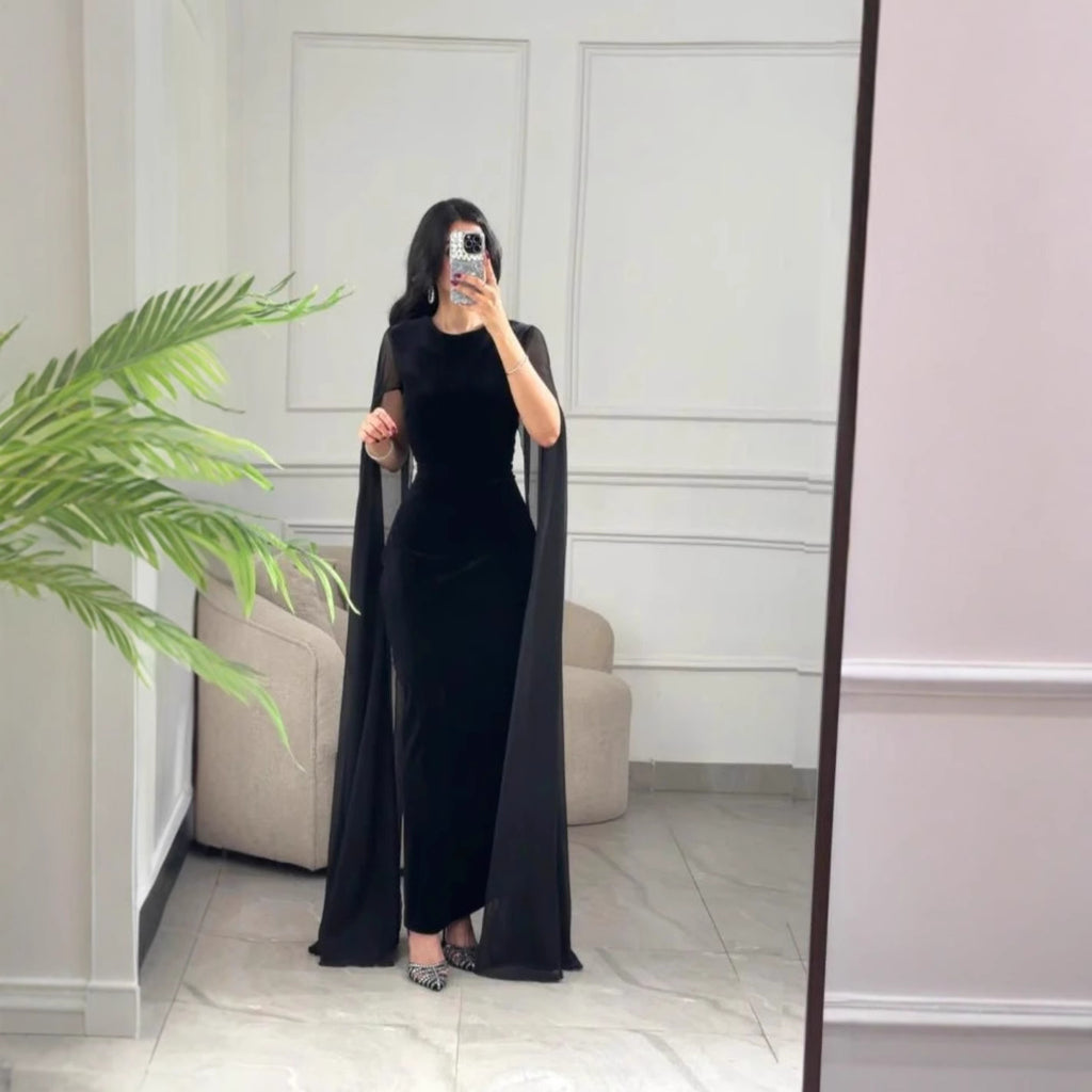 Vestido de terciopelo con mangas abullonadas de Oriente Medio para mujer, otoño e invierno