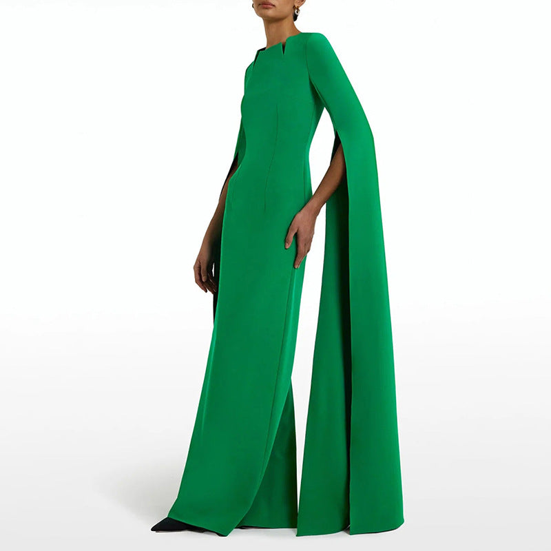 Robe maxi élégante et raffinée, coupe main, couleur unie, pour femme