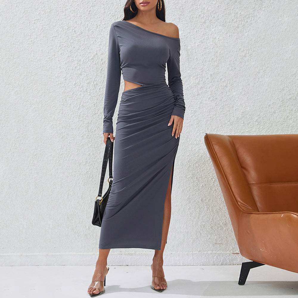 Fall Women Clothing Opening Design Slim Mid Length Dress
