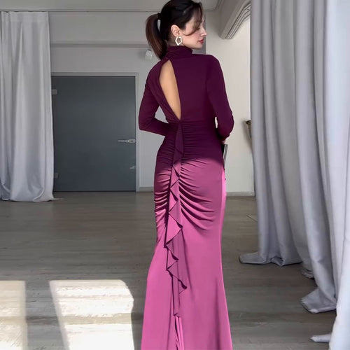 Robe spéciale automne, coupe ajustée, dos nu, taille haute et hanches galbées
