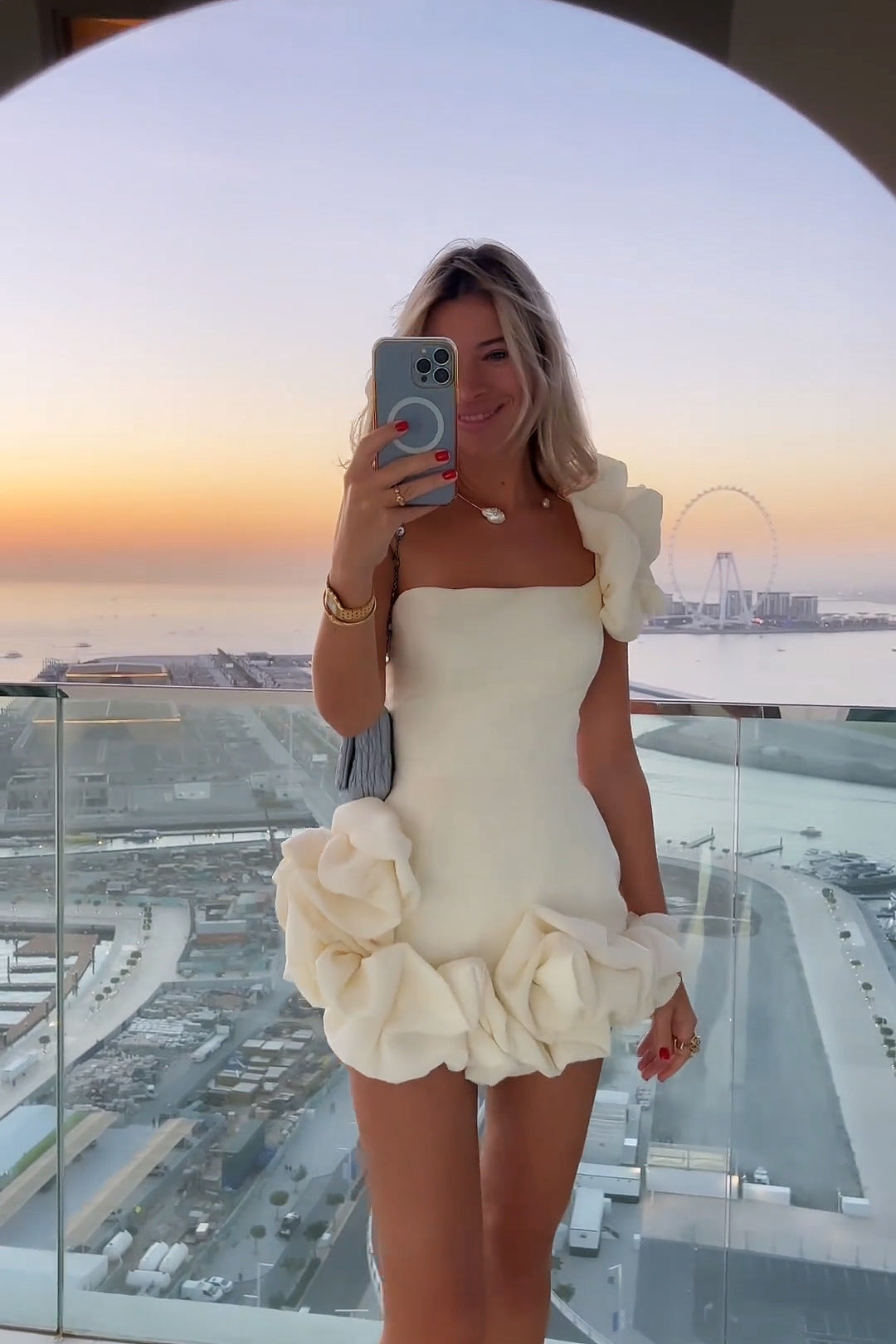 Vestido de verano para mujer, con volantes, cintura fruncida, un hombro, top tubo, vestido a la cadera
