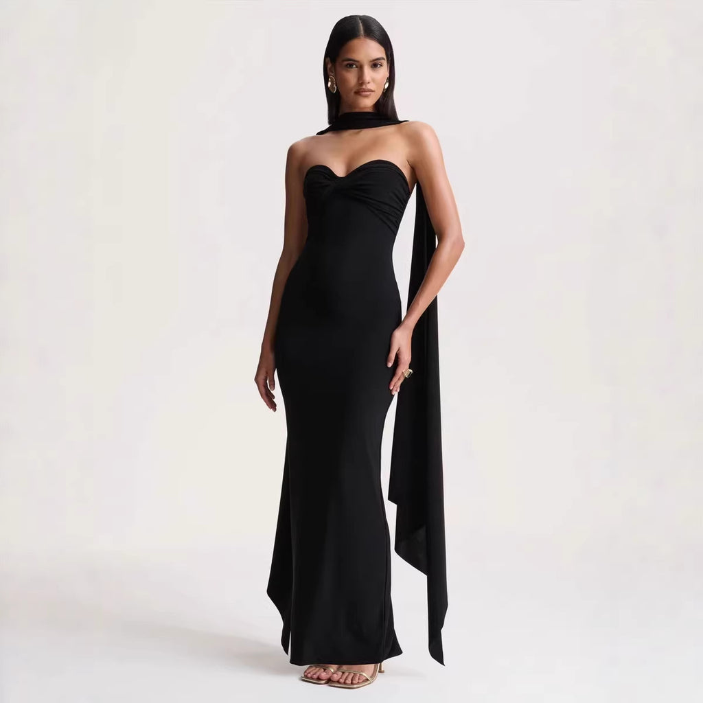 Robe longue d'été femme bustier noué torsadé tissé dos nu coupe ajustée style niche