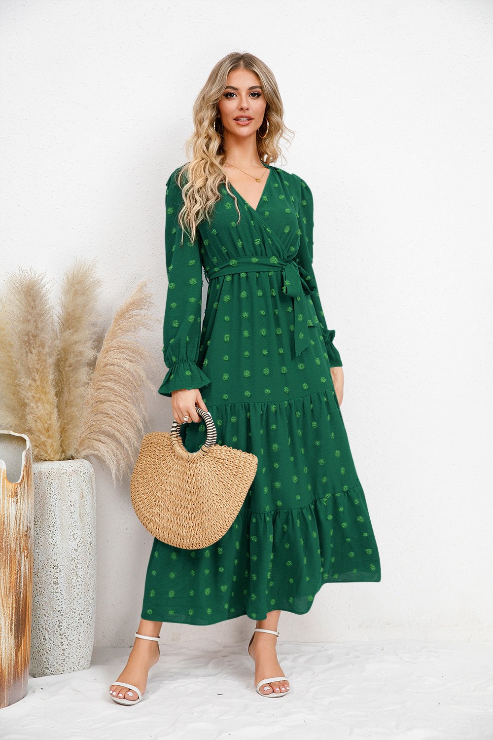 Autumn Winter Solid Color Wide Hem Casual Dress Women Clothing Maxi Dress